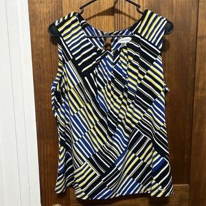 Calvin Klein Women's Geometric Sleeveless Blouse - Blue, Yellow, Black